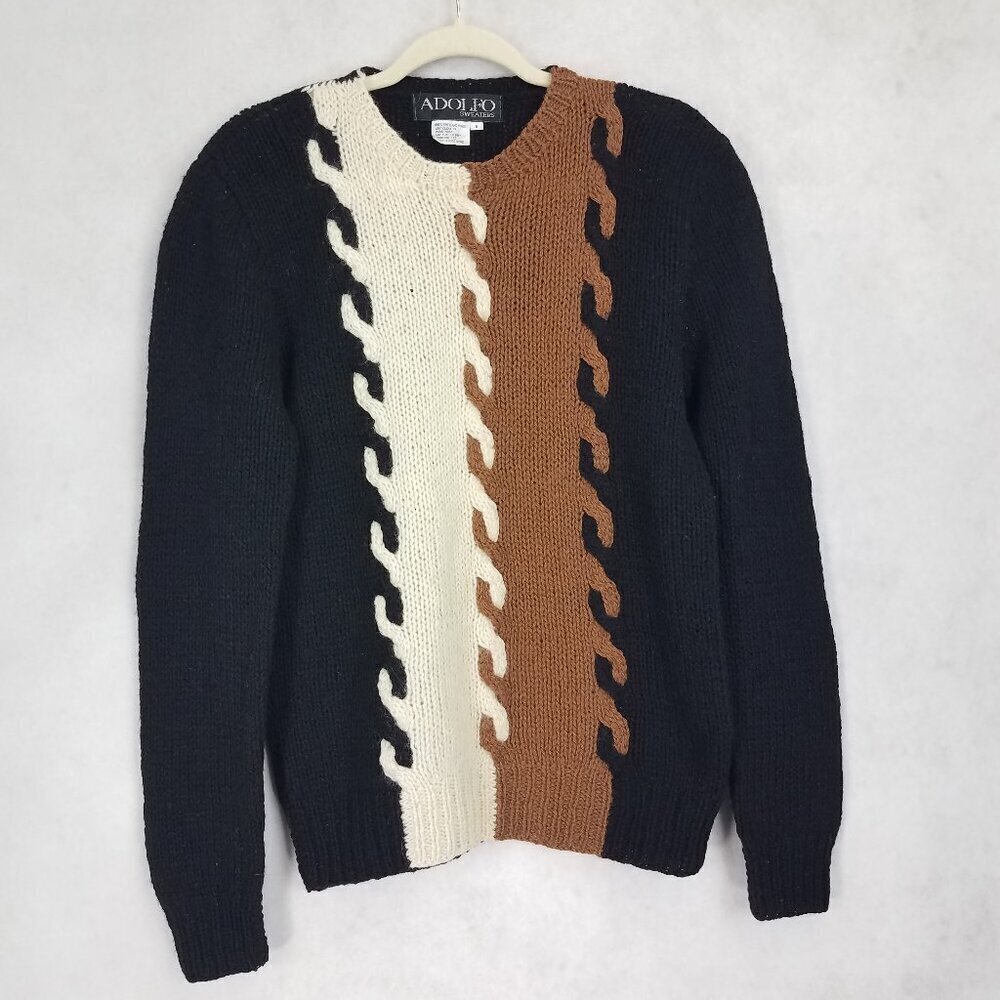 Vintage Adolfo Shetland Wool Sweater Crewneck Pullover Women S Colorblock Knit